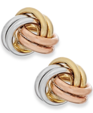 image of Tri-Tone Love Knot Stud Earrings in 10k Gold