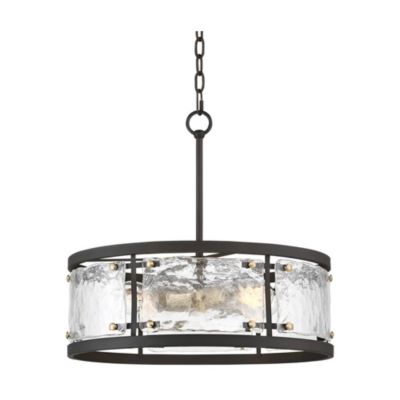 Campanelli Bronze Brass Pendant Chandelier 19" Wide Rustic Drum Waterglass Shade 4-Light Fixture for Dining Room Kitchen Island