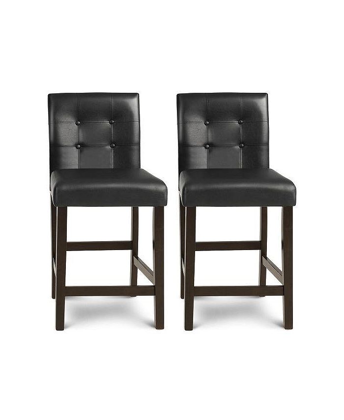 Slickblue Set of 2 PVC Leather Bar Stools with Solid Wood Legs Macy's