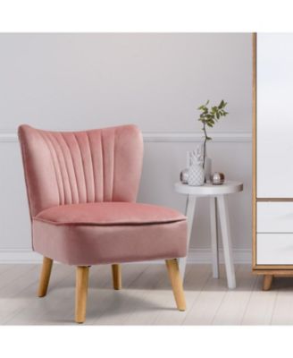 Modern Armless Velvet Accent Chair with Wood Legs