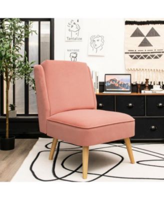 Velvet Accent Armless Side Chair with Rubber Wood Legs for Bedroom