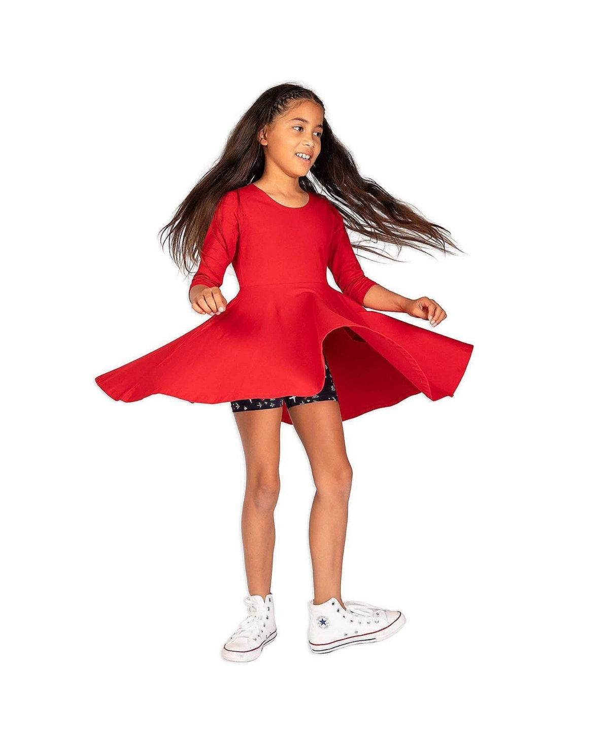 Mightly Girls Fair Trade Organic Cotton Solid 3/4 Sleeve Twirl Dress