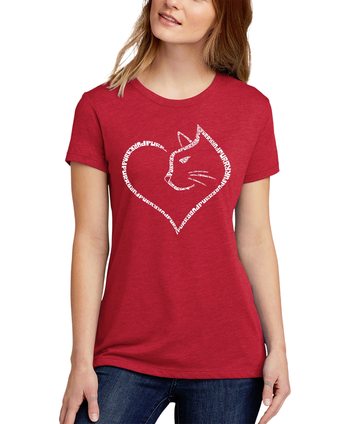 La Pop Art Women's Cat Heart Premium Blend Word Art Short Sleeve T-shirt