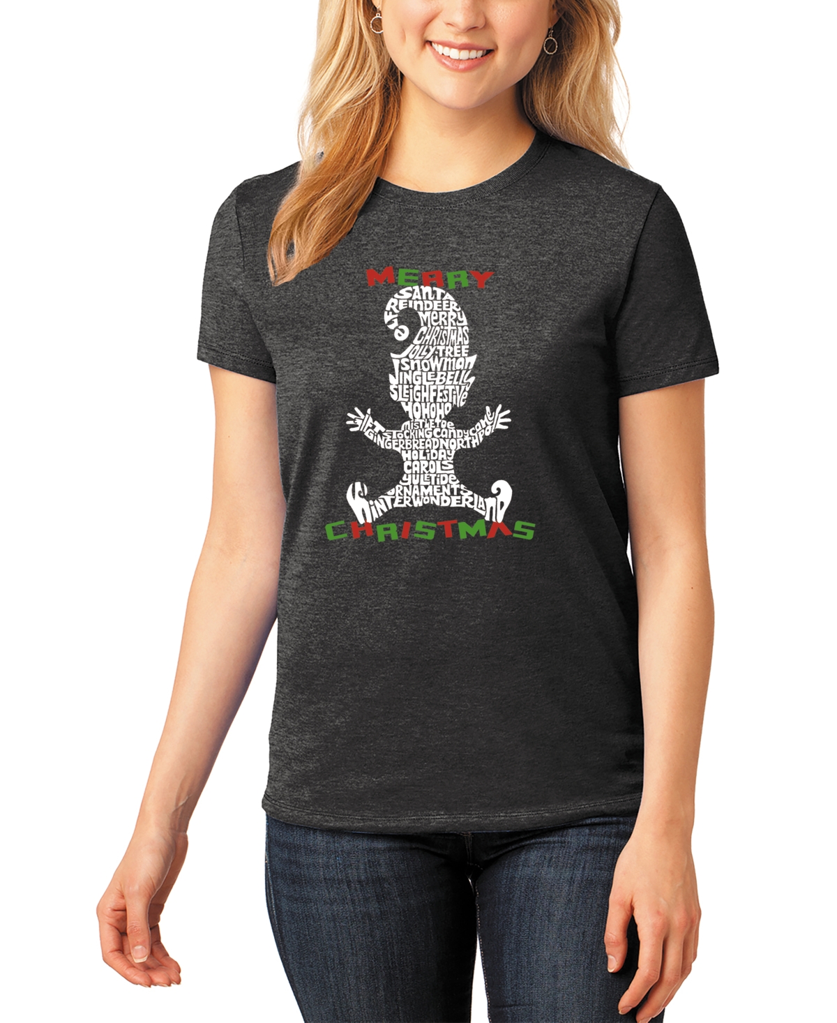 La Pop Art Women's Christmas Elf Premium Blend Word Art Short Sleeve T-shirt In Black