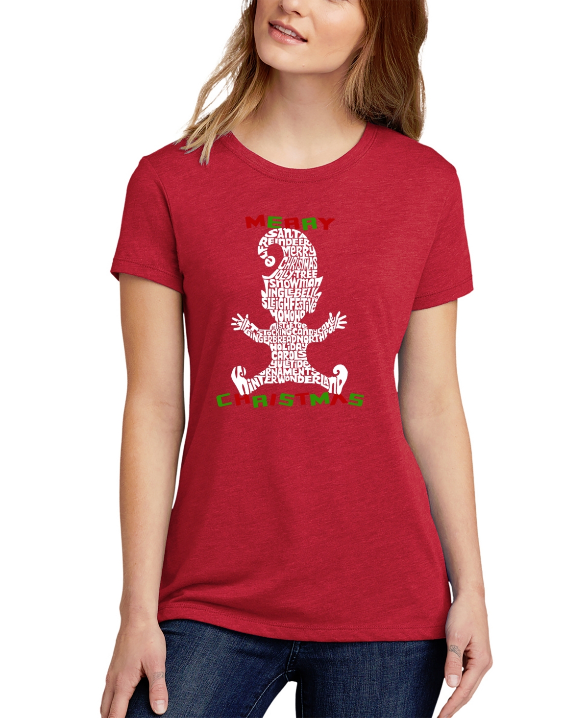 La Pop Art Women's Christmas Elf Premium Blend Word Art Short Sleeve T-shirt In Red