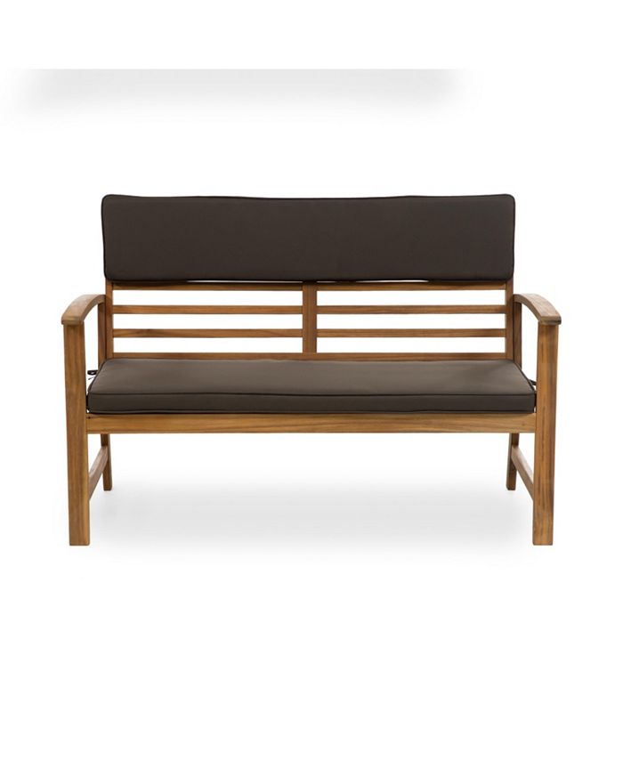 Furniture of America 4 Piece Acacia Patio Bench Table Set with Cushions