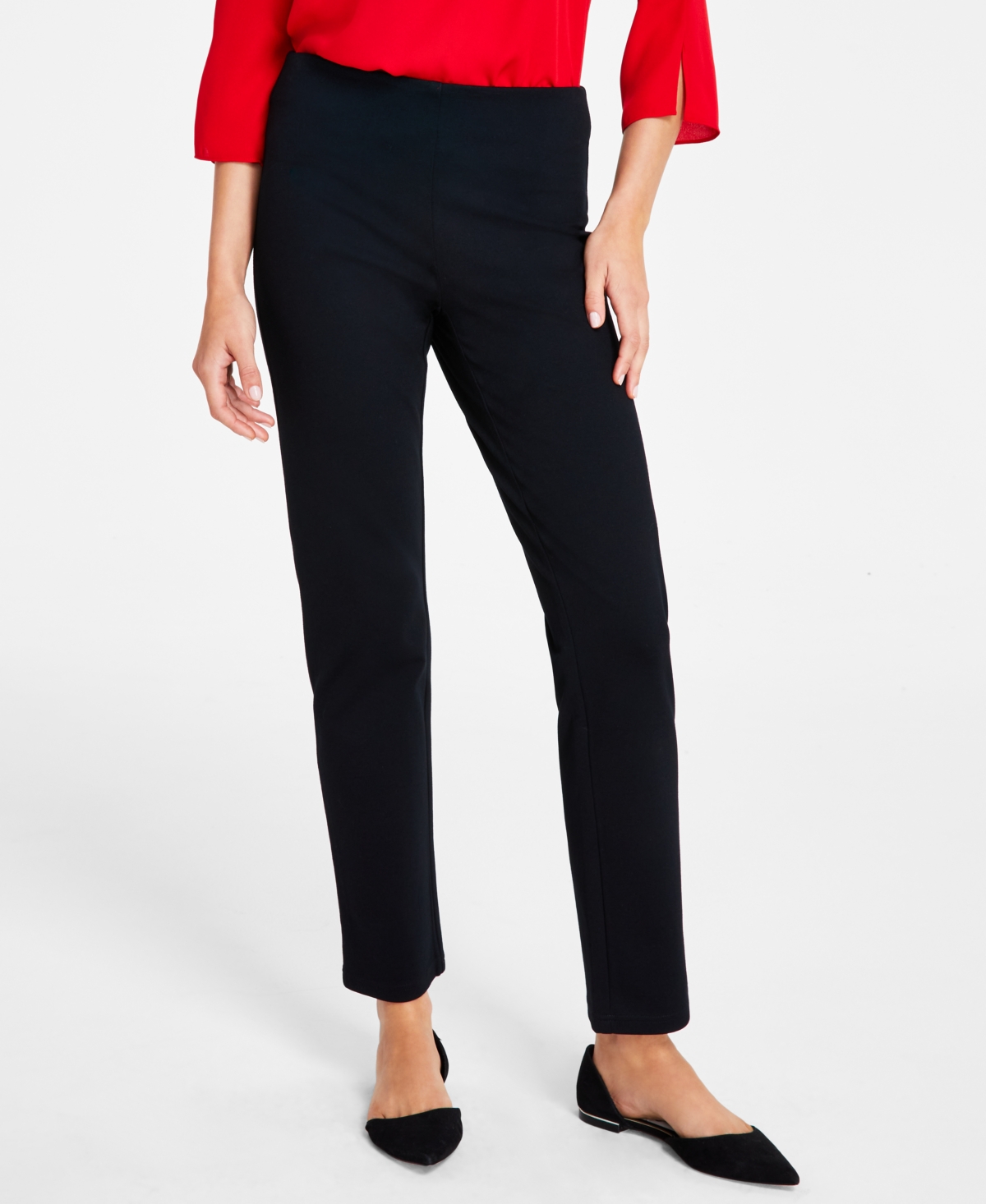 Women's Ponte-Knit Pull-On Ankle Pants, Created for Macy's - Deep Black