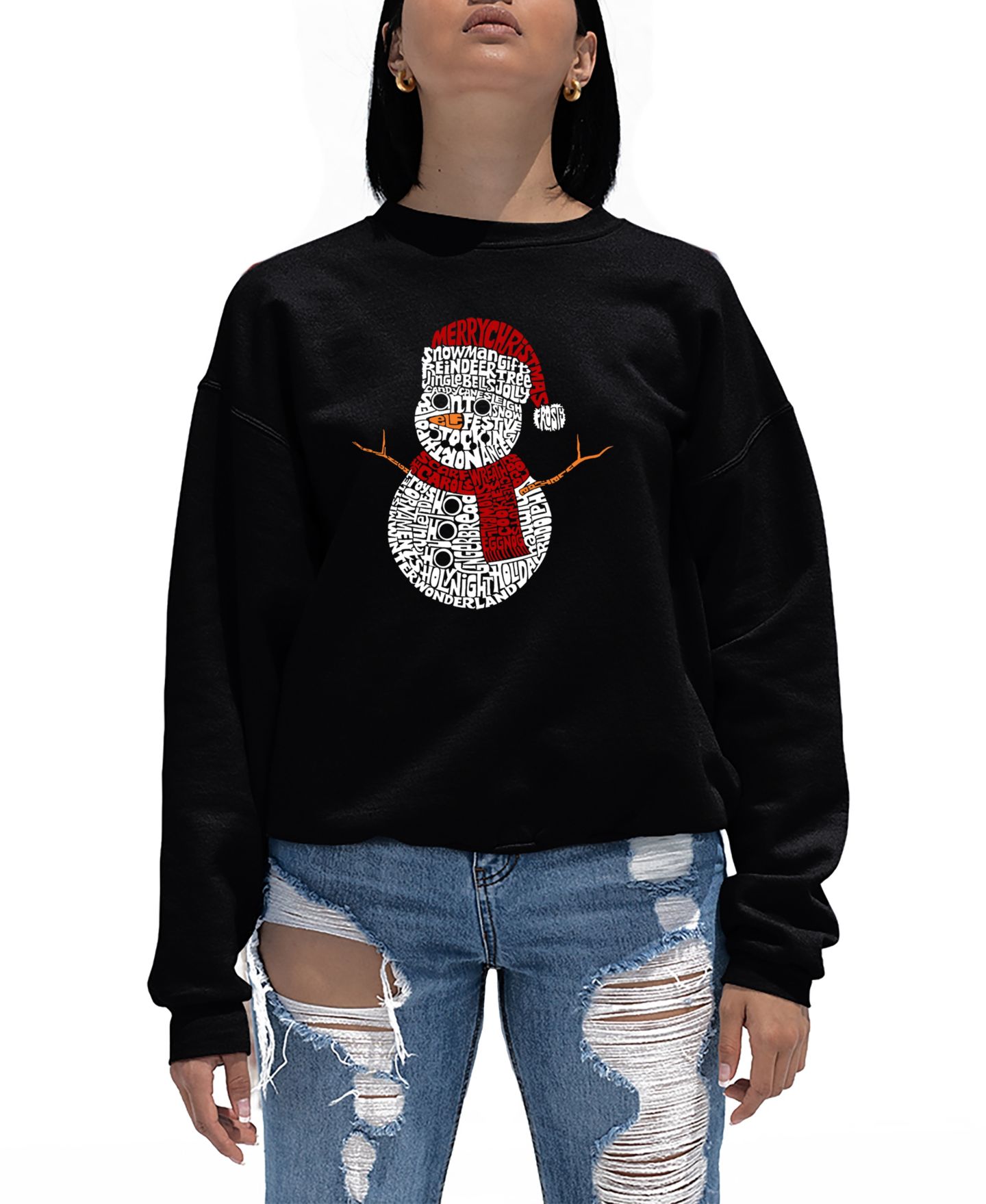 Женская толстовка LA Pop Art Christmas Snowman Word Art Crewneck, цвет: Чёрный — фото 1