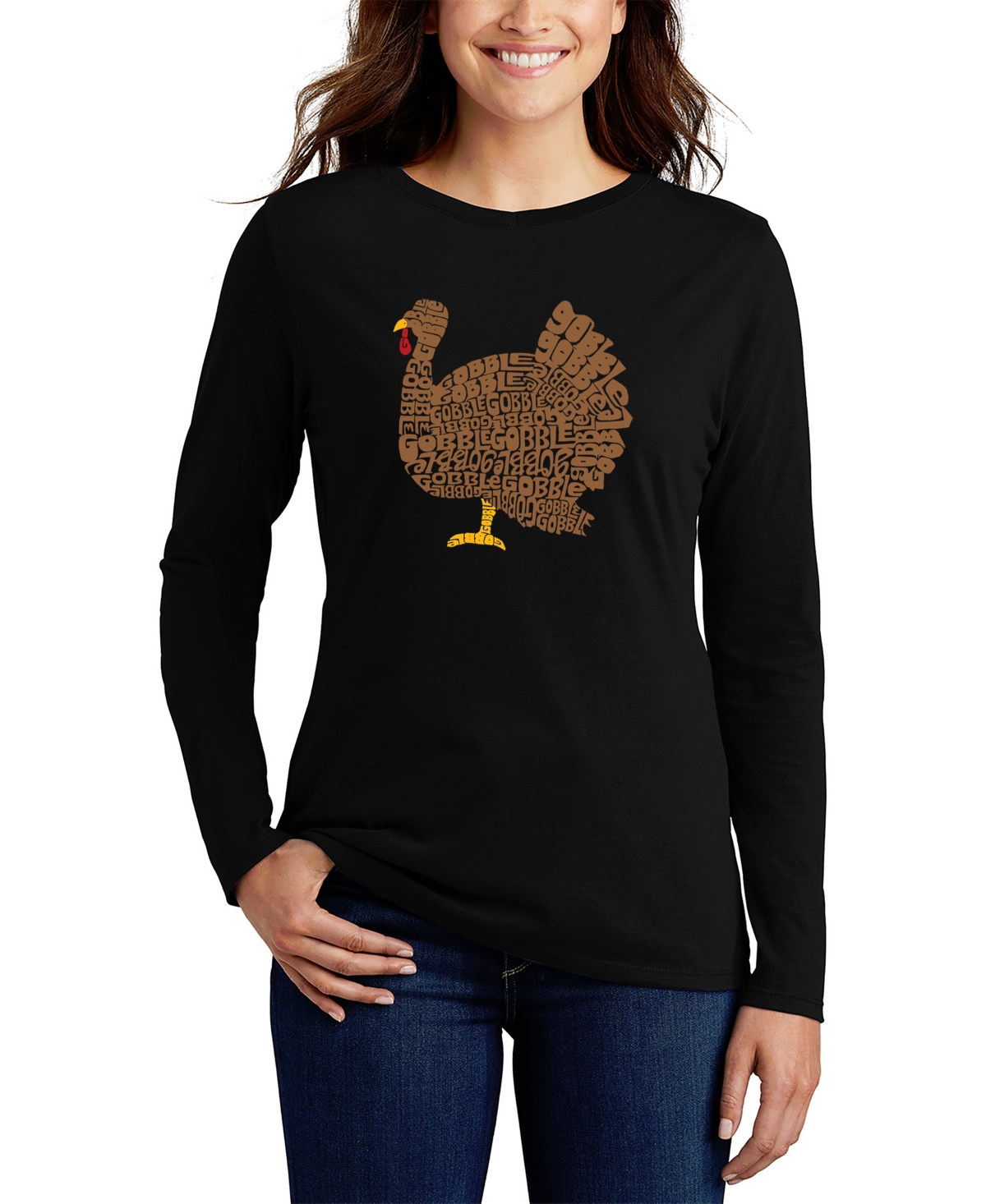 La Pop Art Women's Thanksgiving Word Art Long Sleeve T-shirt In Black