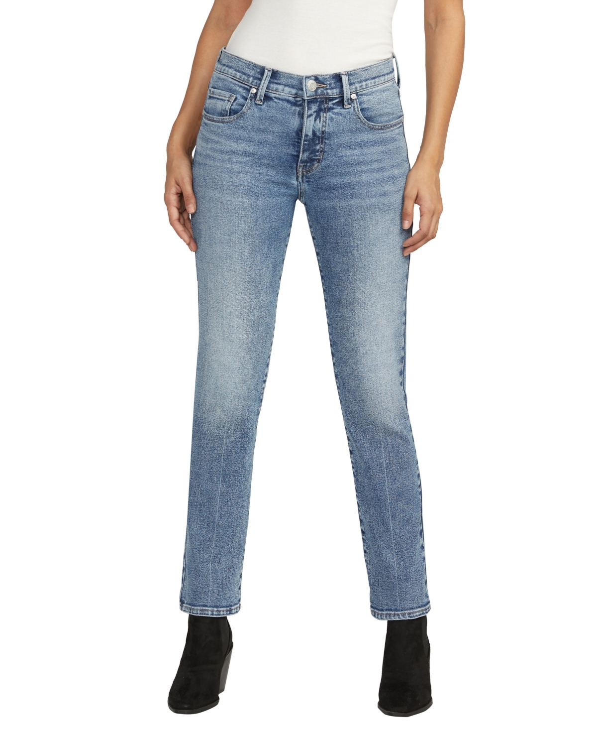 Shop Jag Women's Cassie Mid Rise Slim Straight Leg Jeans In Beacon Blue