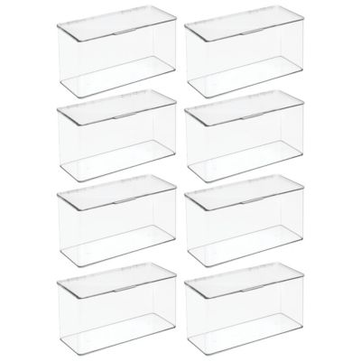 Plastic Playroom/Gaming Organizer Bin Box with Hinged Lid, 8 Pack, Clear