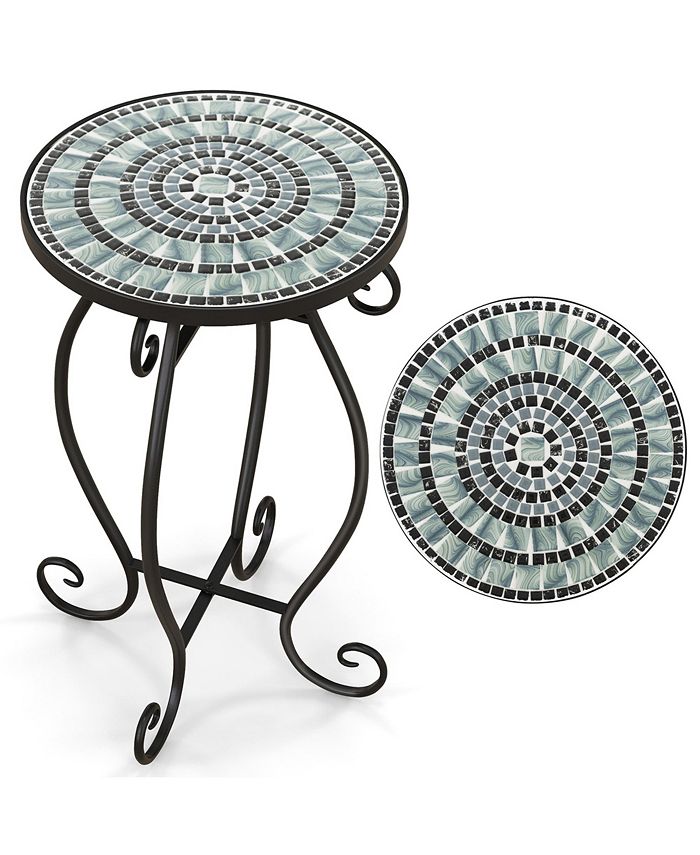 Costway Mosaic Outdoor Side Table, Round End Table with Weather
