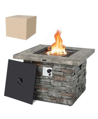 34.5'' Square Propane Gas Fire Pit Table Faux Stone w/ Lava Rock