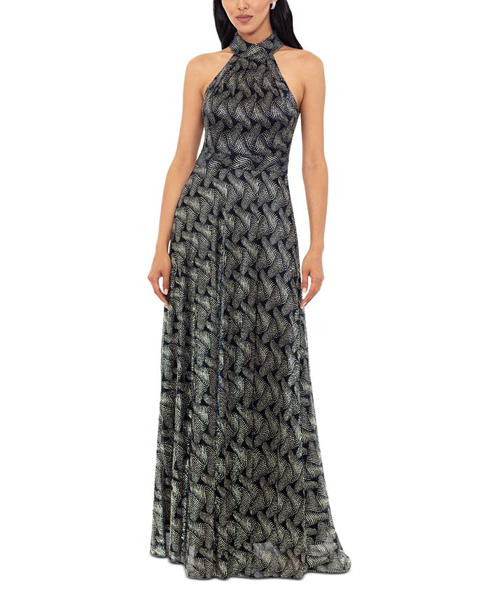 B & Adam Women's Foil-Print Sleeveless Halter Dress - Macy's