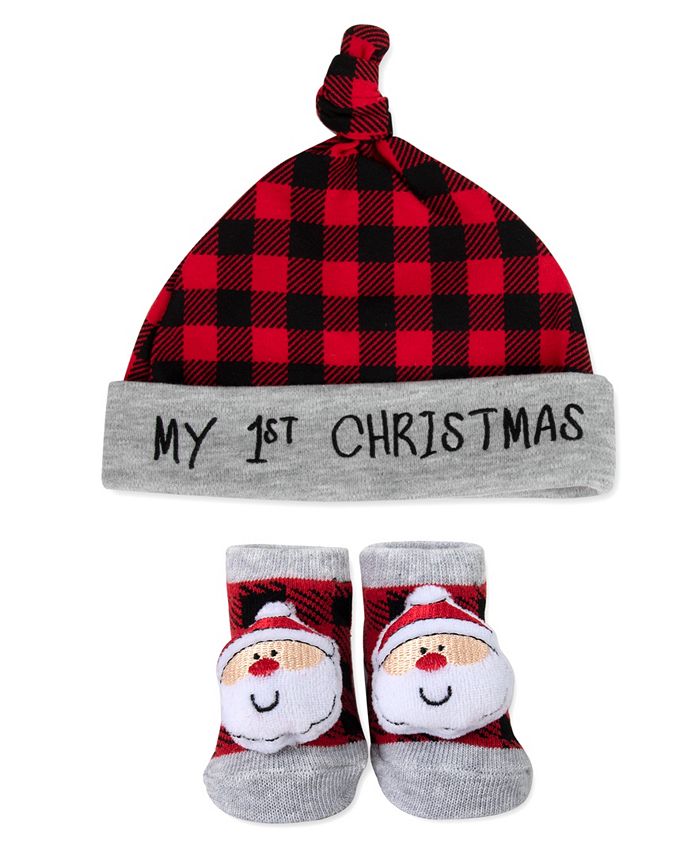 Baby Essentials Baby Boys and Baby Girls Christmas Hats and Rattle Socks Set - Multi - Size