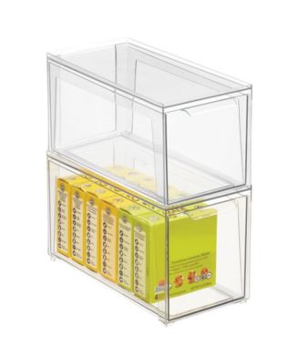 Plastic Stackable Kitchen Storage Organizer with Drawer - 2 Pack - Clear