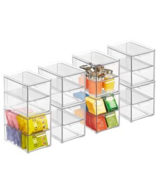 Stacking Plastic Storage Kitchen Bin - 2 Pull-Out Drawers, 8 Pack, Clear