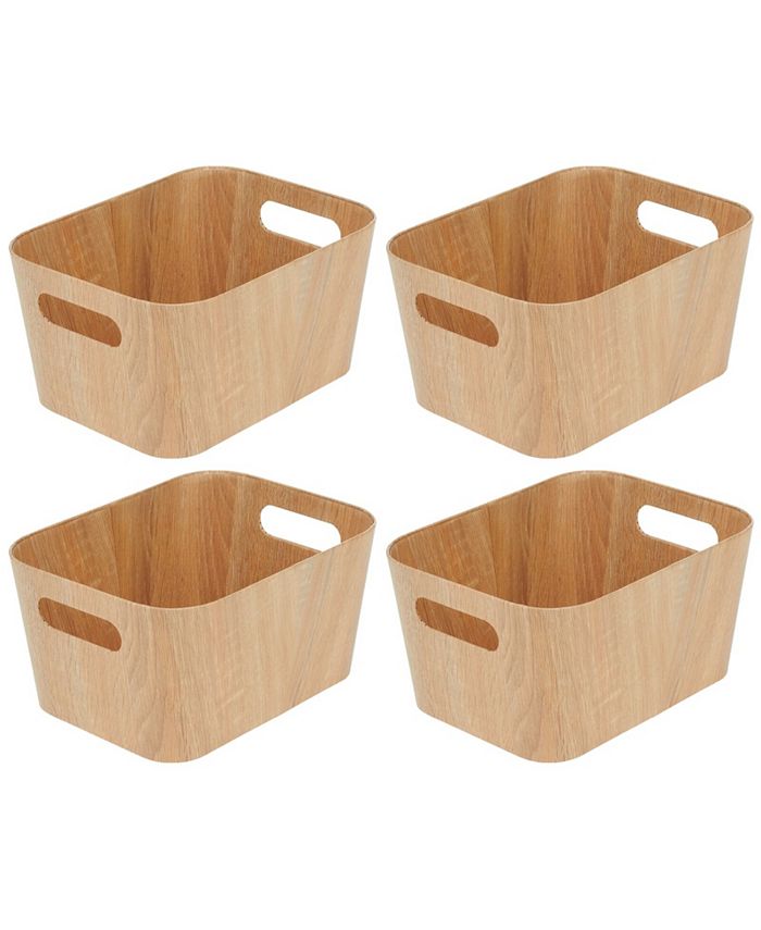 mDesign Wood Print 12" Long Kitchen Bin Box w/ Handles 4 Pack