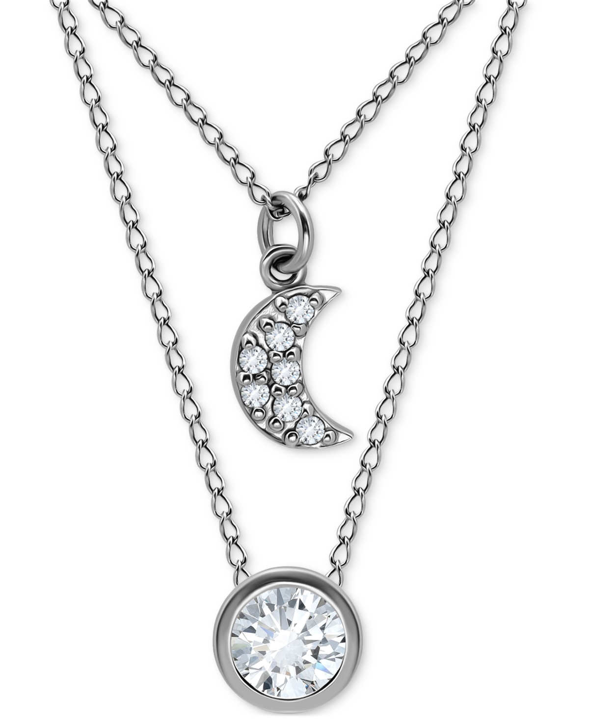Giani Bernini 2-pc. Set Cubic Zirconia Pave Moon & Solitaire Pendant Necklaces, Created For Macy's In Silver