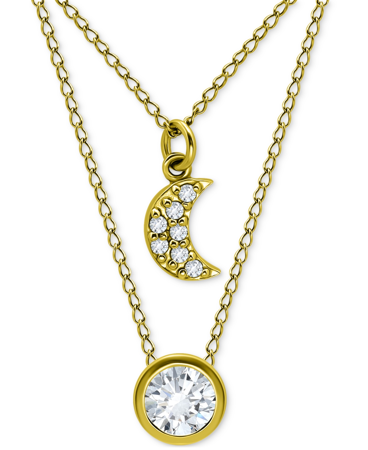 Giani Bernini 2-pc. Set Cubic Zirconia Pave Moon & Solitaire Pendant Necklaces, Created For Macy's In Gold