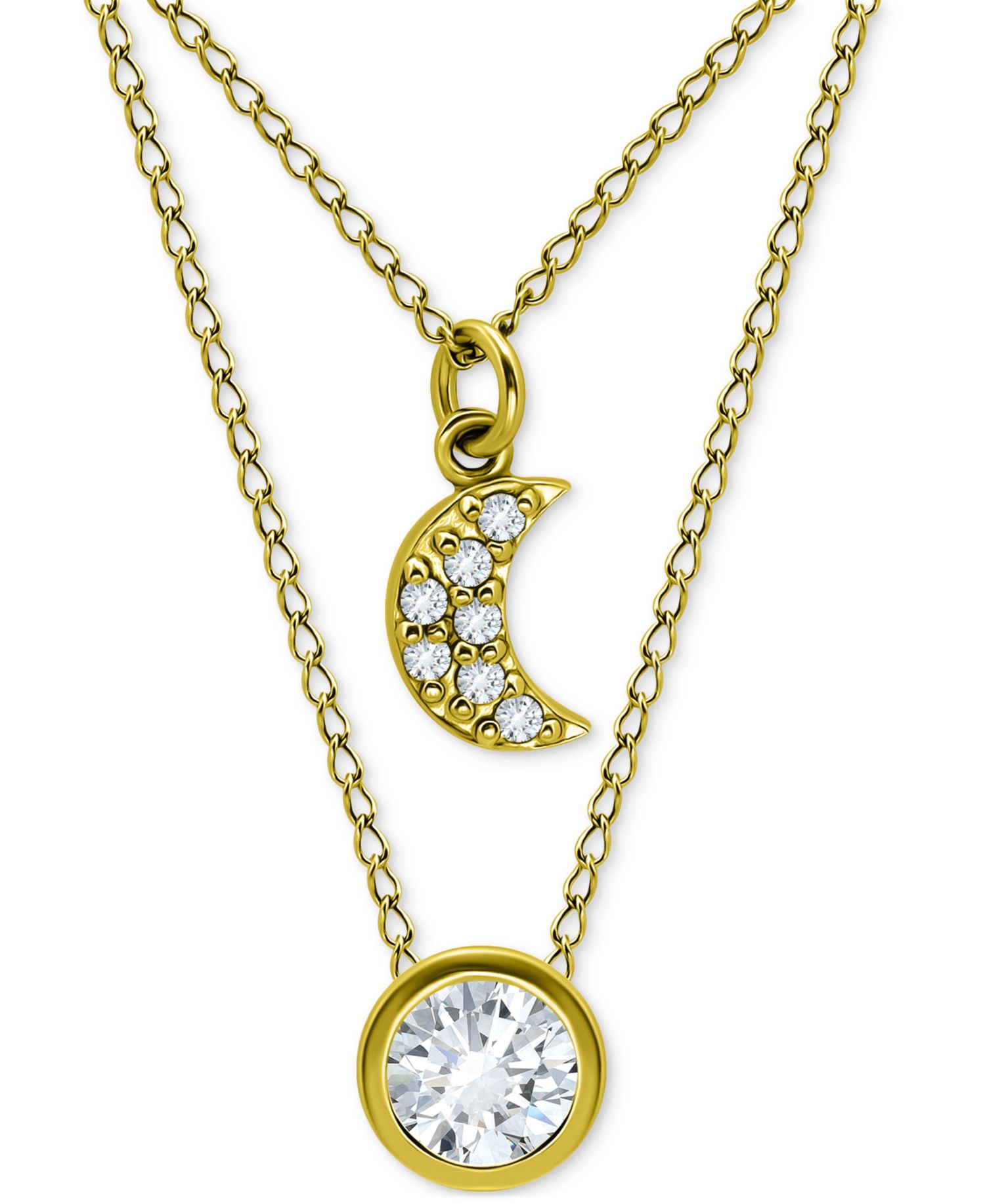 2-Pc. Set Cubic Zirconia Pav&eacute; Moon & Solitaire Pendant Necklaces
