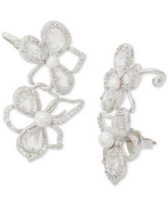 kate spade new york - Silver-Tone Cubic Zirconia & Imitation Pearl Flower Statement Ear Cuffs