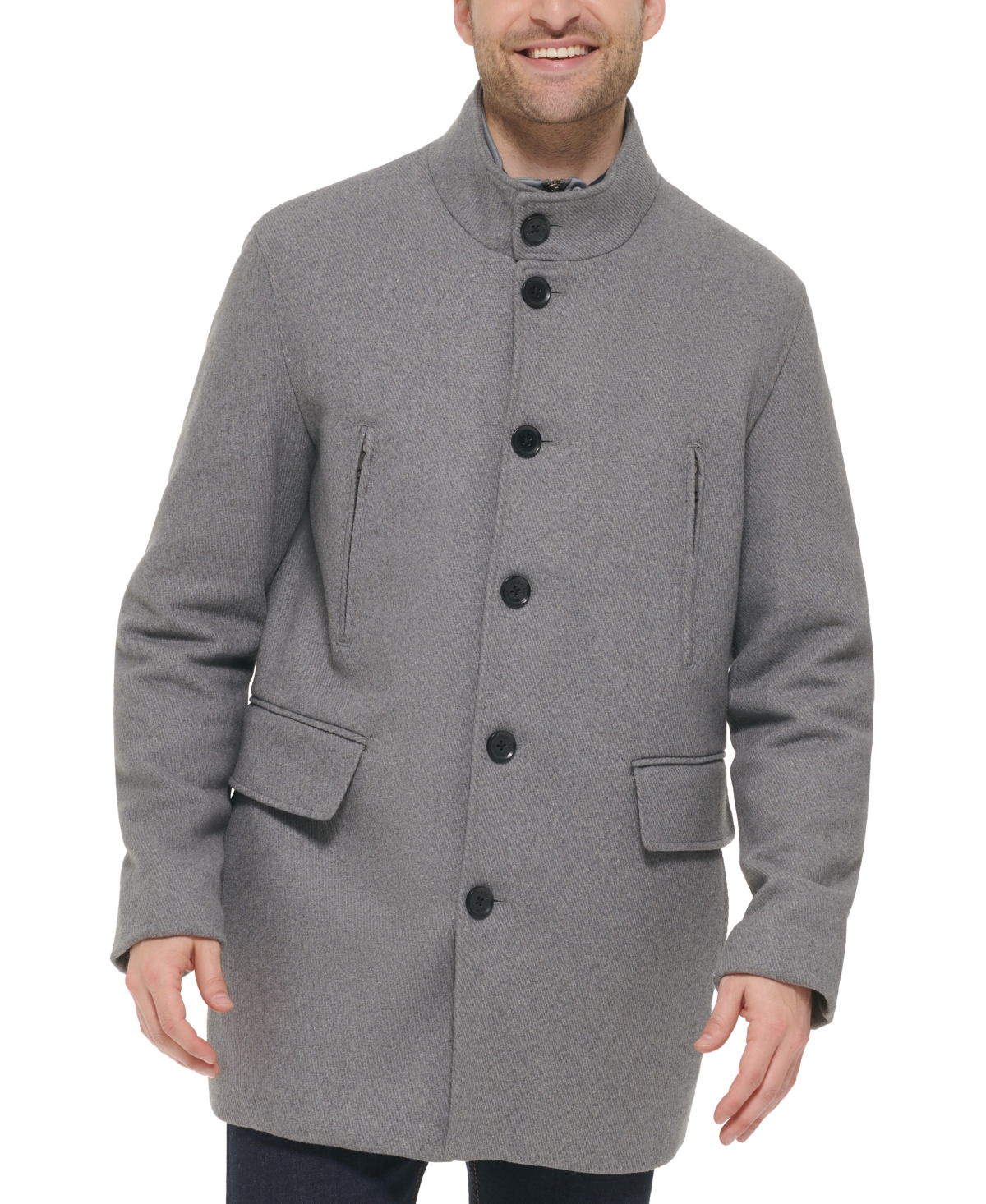 Cole Haan Men's Wool Twill Stand Collar Topper with Nylon Bib Coat