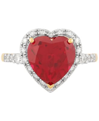 Lab Grown Ruby (5-1/3 ct. t.w.) & Lab Grown Diamond (1/3 ct. t.w.) Heart Halo Ring in 14k Gold