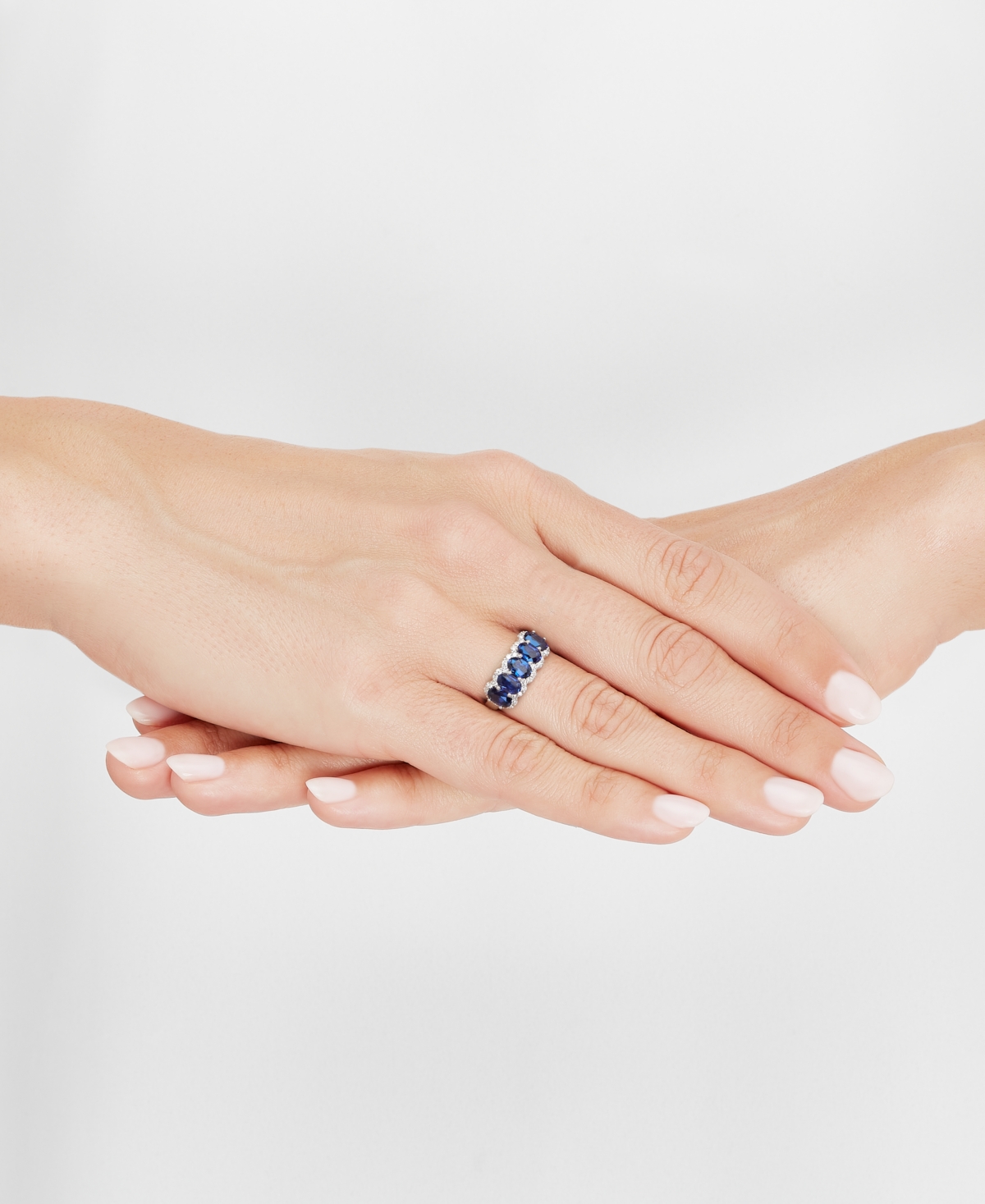 Grown With Love Lab Grown(3-1/4 ct. t.w.) & Lab Grown Diamond (1/3 ct. t.w.) Five Stone Oval Ring in 14k White Gold - Sapphire