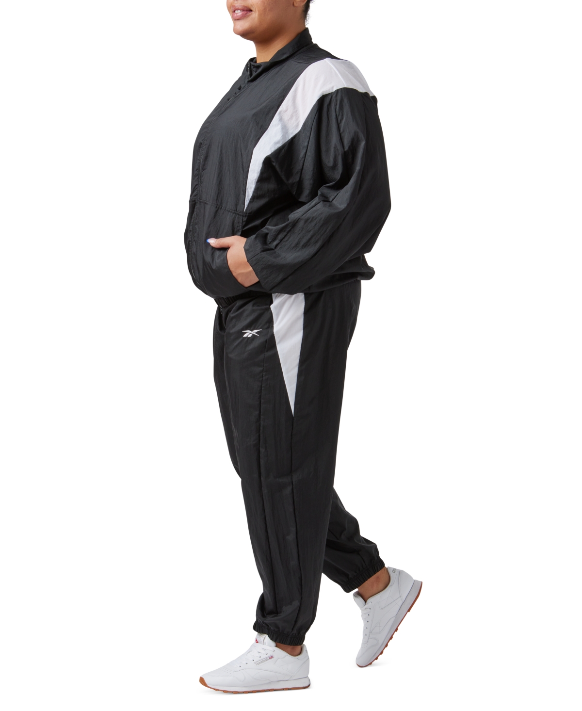 Reebok Plus Size Zip-Front Long-Sleeve Colorblocked Jacket