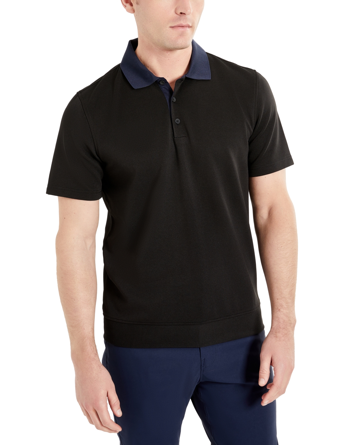 Kenneth Cole Men's Short-sleeve Contrast-collar Polo In Black