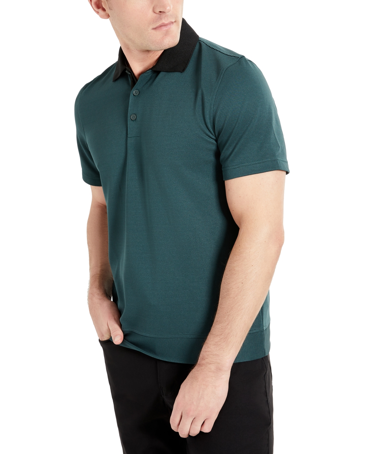 Kenneth Cole Men's Short-sleeve Contrast-collar Polo In Dark Green