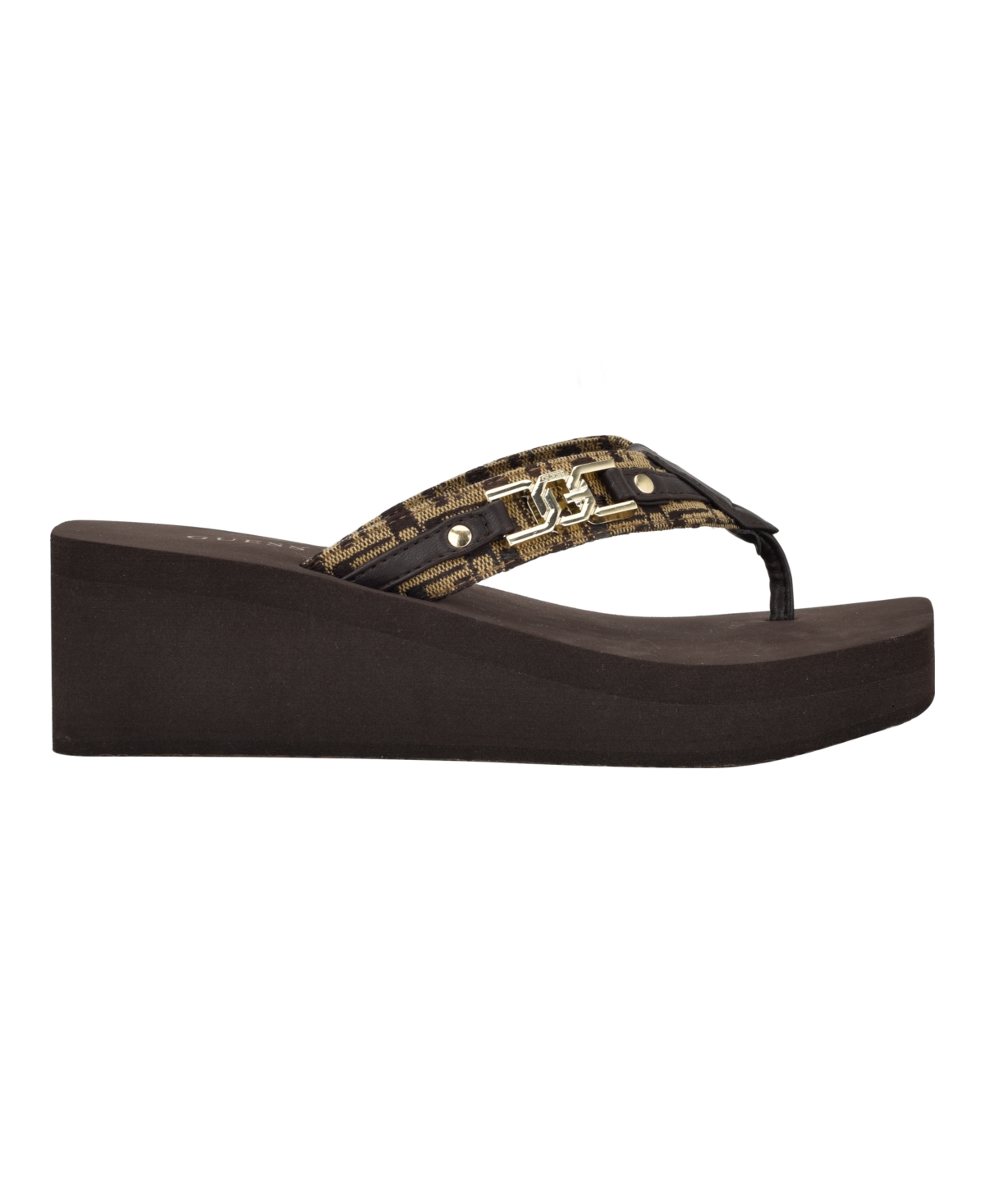 Guess Women's Ediva Wedges With Hardware And Heritage Logo Fabric Sandals In Brown