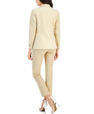 Shop Anne Klein Womens Double Breasted Blazer Pull On Straight Leg Ankle Pants In Latte
