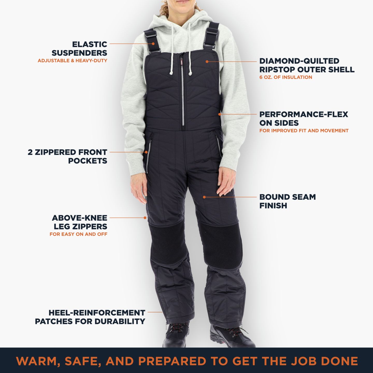 Женский комбинезон RefrigiWear Diamond Quilted Bib Overalls, цвет: Чёрный — фото 16