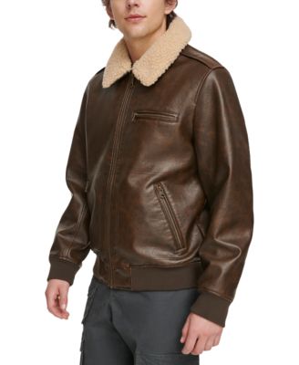 Men's Sherpa Collar Faux Leather Bomber Jacket