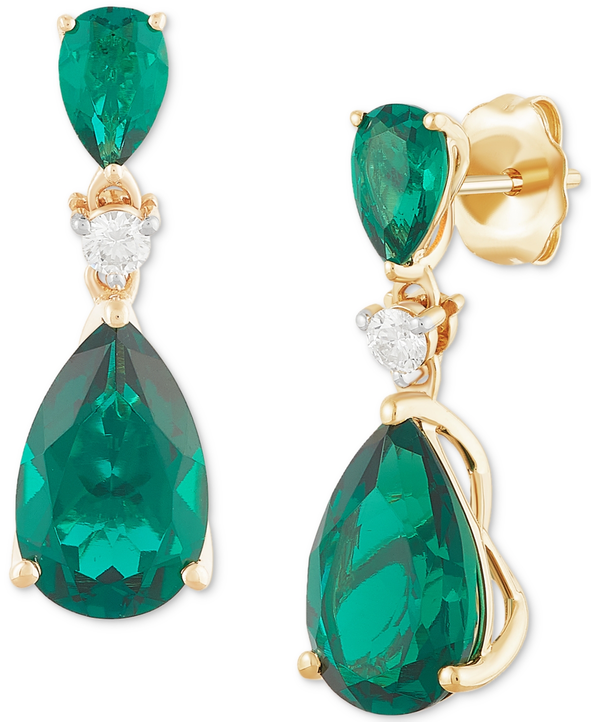 Lab Grown Emerald (4-5/8 ct. t.w.) & Diamond (1/8 ct. t.w.) Double Pear Drop Earrings - Emerald