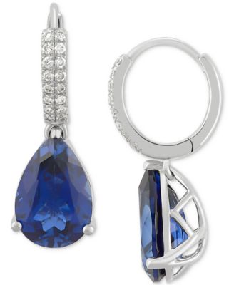 Lab-Grown Sapphire (8-1/8 ct. t.w.) & Diamond (1/4 ct. t.w.) Pear Dangle Hoop Earrings in 14k White Gold (Also available in Emerald & Ruby)