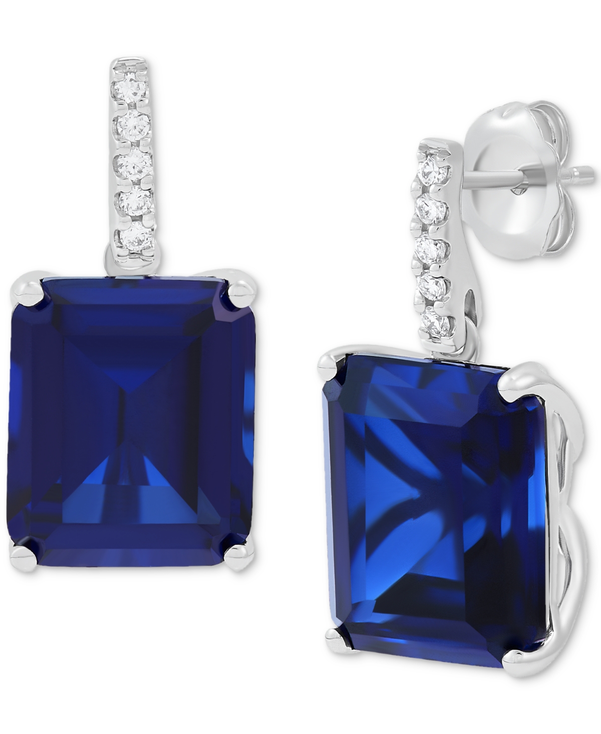 Lab Grown Emerald (10 ct. t.w.) & Lab Grown Diamond (1/10 ct. t.w.) Drop Earrings in 14k Gold - Ruby