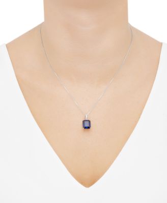 Lab Grown Sapphire (8-1/10 ct. t.w.) & Lab Grown Diamond  18" Pendant Necklace in 14k White Gold (Also in Ruby & Emerald)