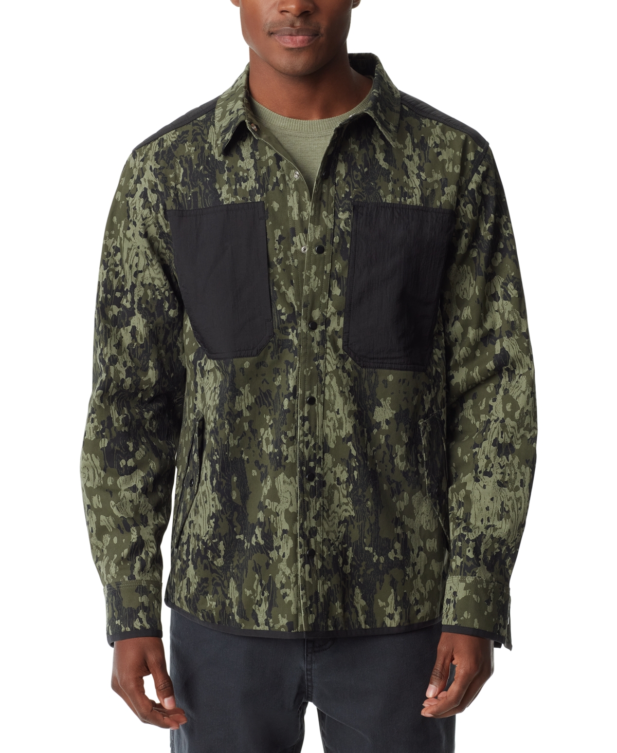 Men's Worker Standard-Fit Stretch Camouflage Shirt Jacket - Green Bark Camo