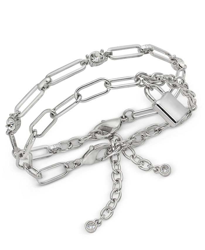 On 34th SilverTone 2Pc. Set Crystal & Paperclip Link Bracelets, Created for Macy's Macy's