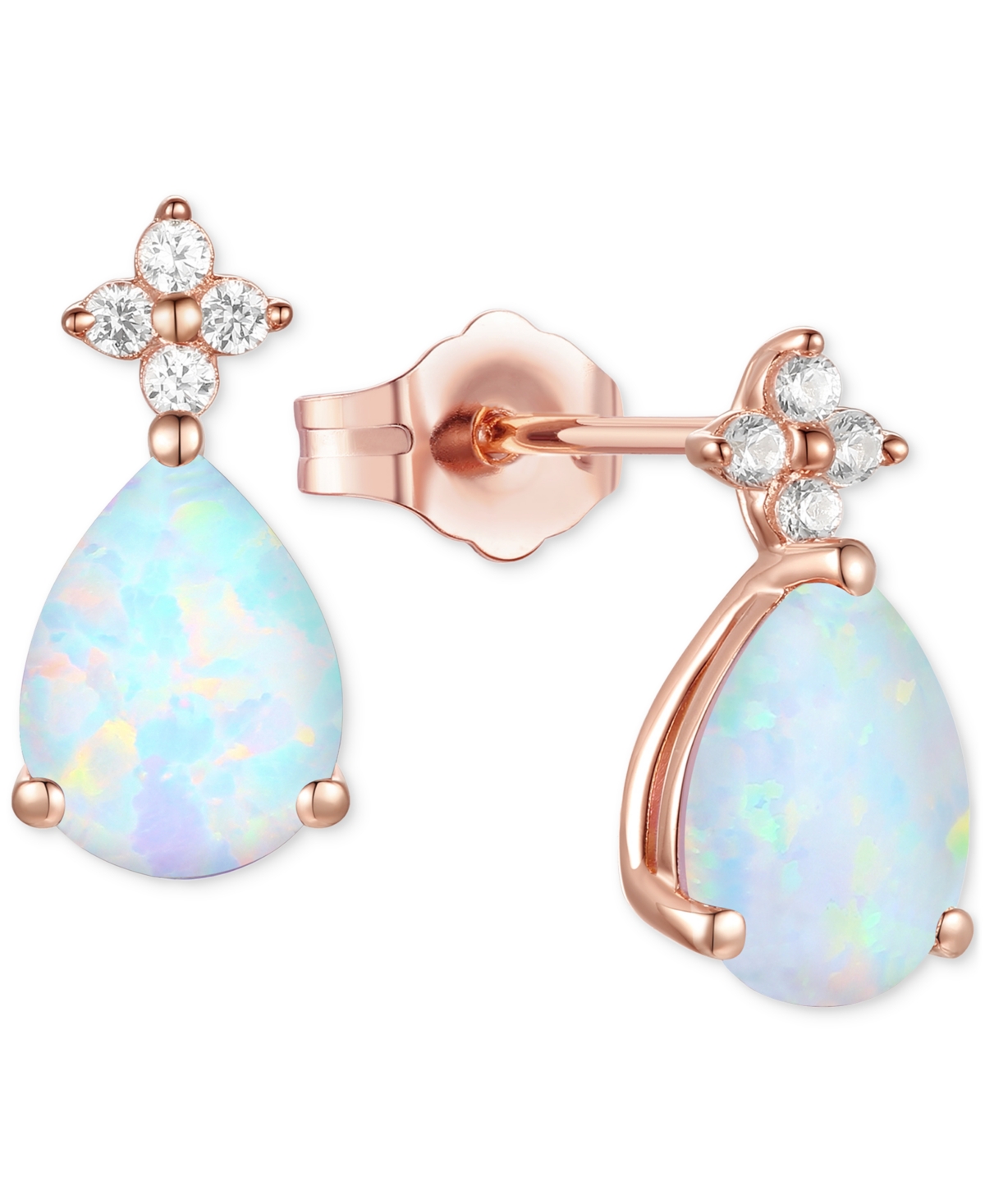 Macy's Morganite (1-3/4 Ct. T.w.) & Lab-grown White Sapphire (1/8 Ct. T.w.) Pear Stud Earrings In 14k Gold- In Opal