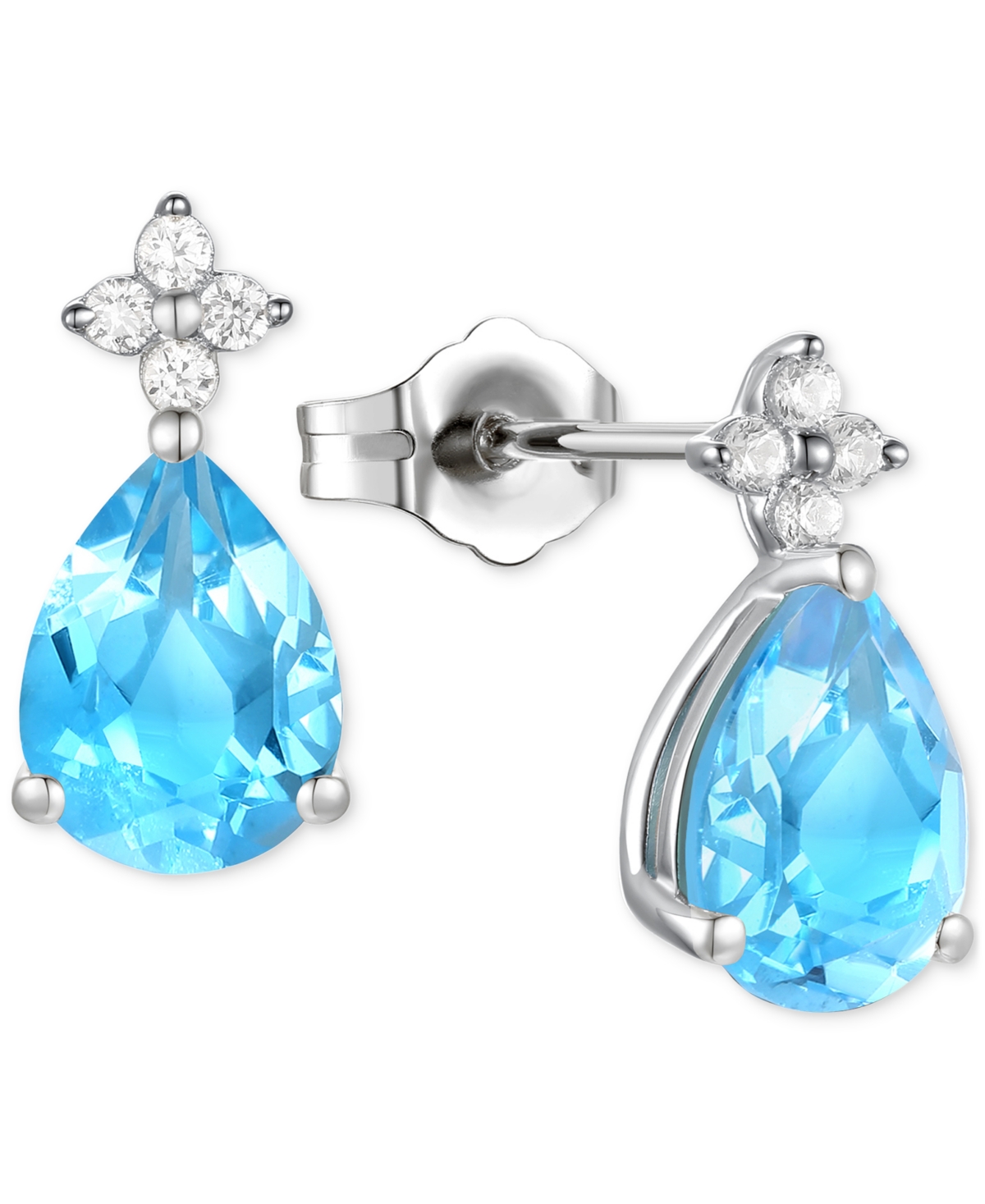 Macy's Morganite (1-3/4 Ct. T.w.) & Lab-grown White Sapphire (1/8 Ct. T.w.) Pear Stud Earrings In 14k Gold- In Blue Topaz