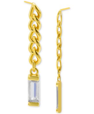14k Gold-Plated Chain & Rectangle Crystal Linear Drop Earrings