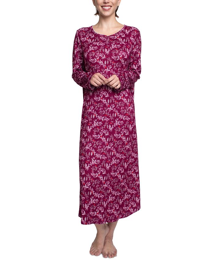 Hanes Women's Printed Long-Sleeve Henley Nightgown - Macy's