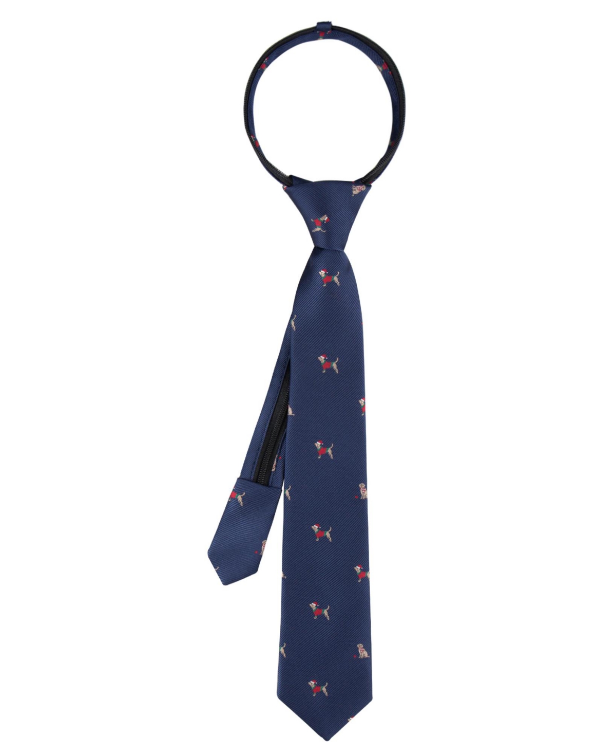 Tommy Hilfiger Kids' Boys Holiday Dog Print Pre-tied Zipper Necktie In Navy