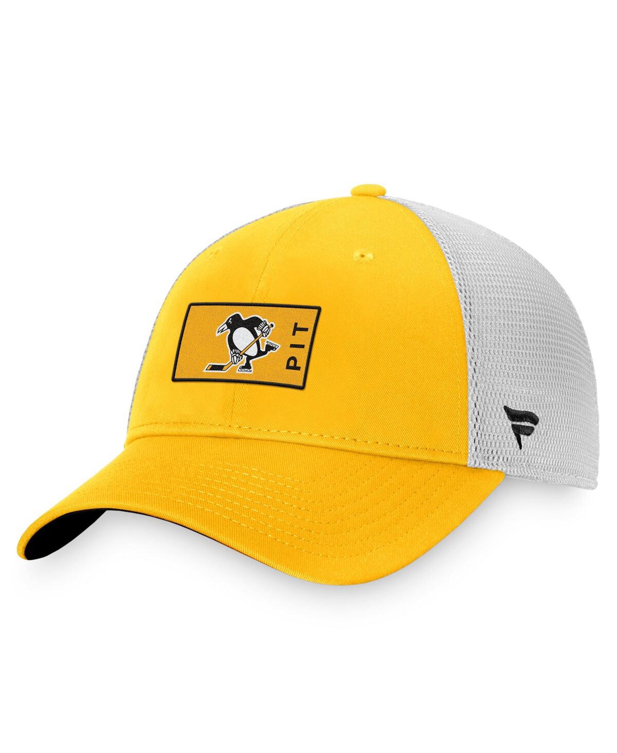 Fanatics Branded Gold/white Pittsburgh Penguins Authentic Pro Trucker Snapback Hat In Gold,white