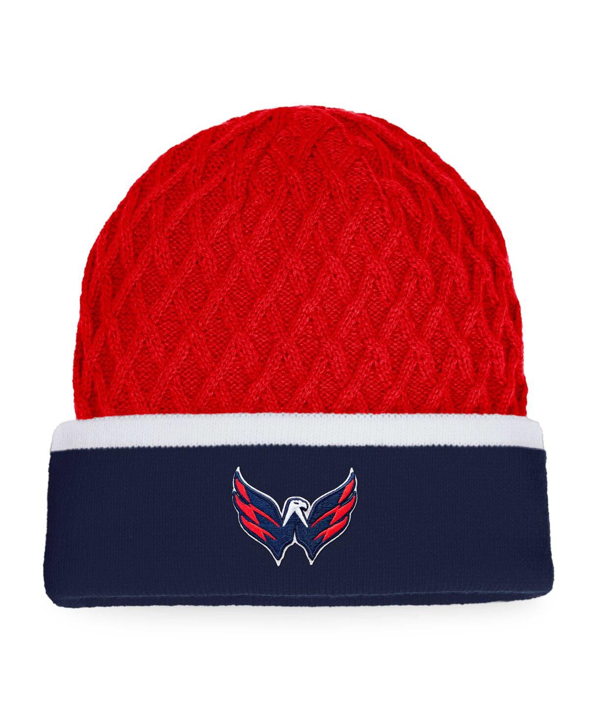Fanatics Men's  Red, Navy Washington Capitals Iconic Striped Cuffed Knit Hat In Red,navy