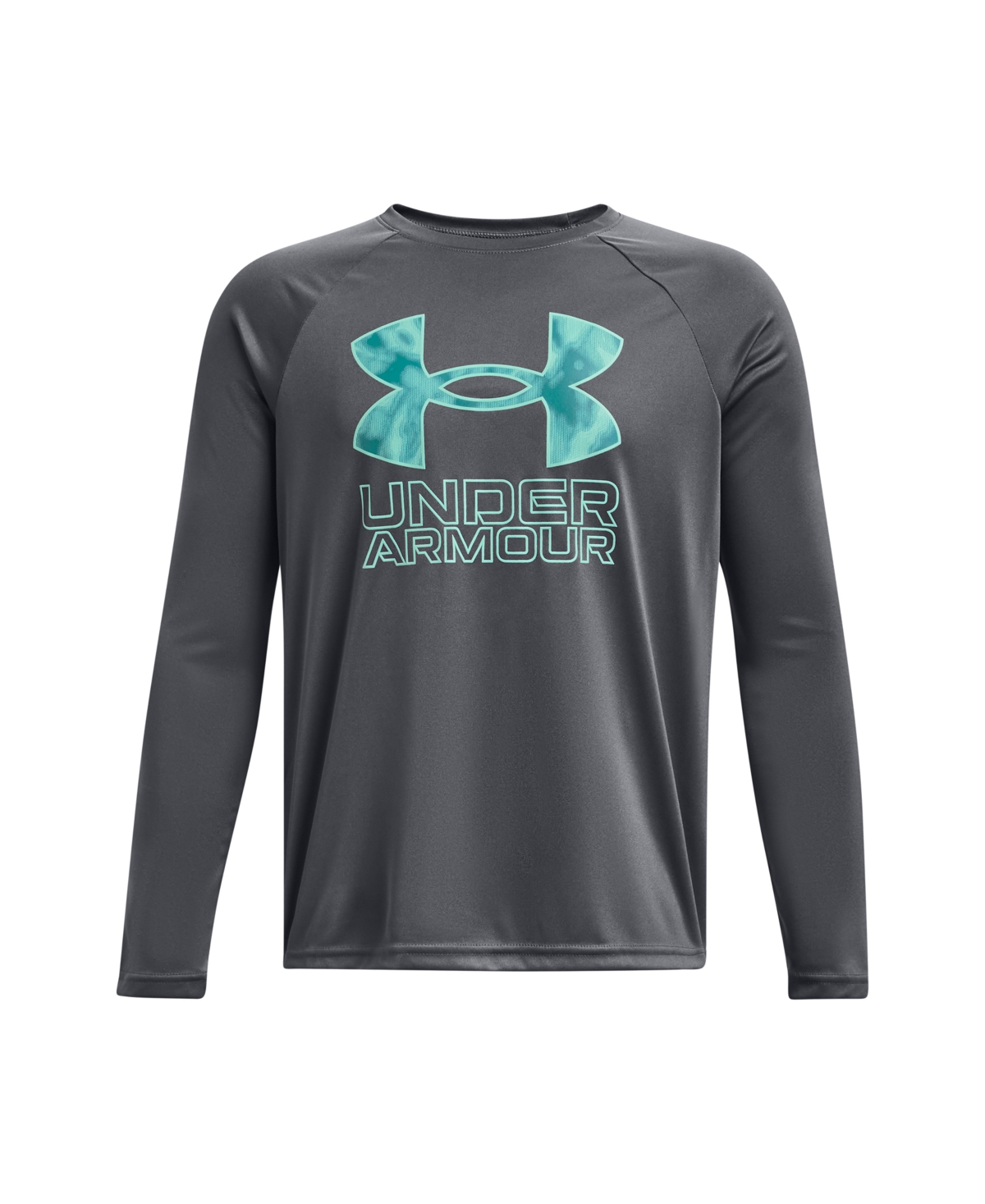 Under Armour Kids' Big Boys  Tech Hybrid Print Fill Long Sleeves T-shirt In Pitch Gray,neo Turquoise